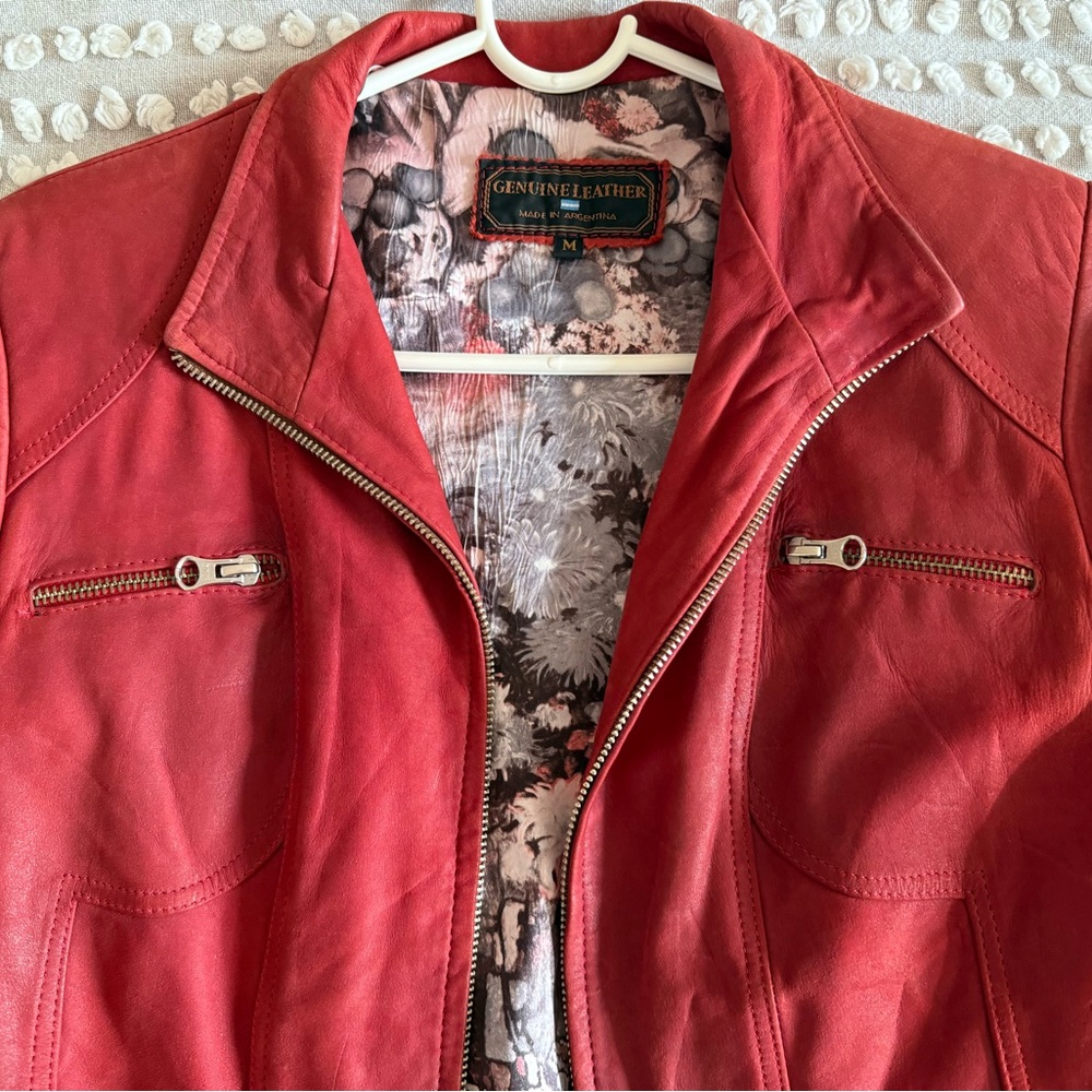 Red Leather Jacket from Argentina Size M Fits XS